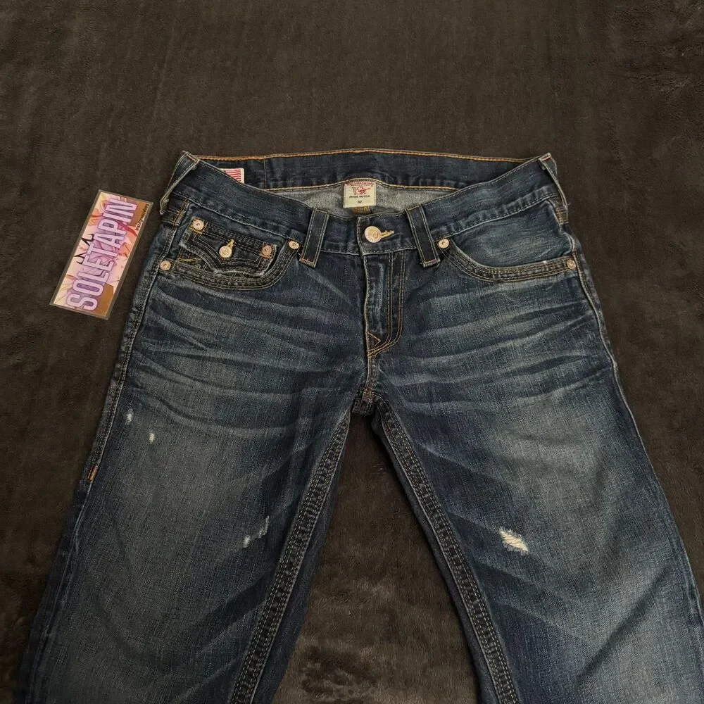 VTG True Religion Ricky QT Mens Blue Thick Double Stitch Jeans USA Size 32x32